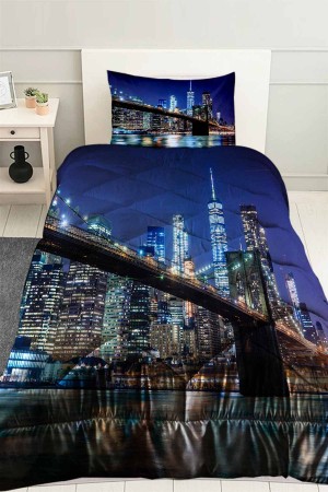 Şehir Manzara Desenli Tek Kişilik Kapitoneli Yorgan Yastık Kılıflı Şehir Manzara Desenli Tek Kişilik Kapitoneli Yorgan Yastık Kılıflı