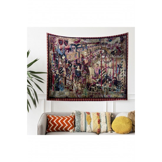 Vintage Fransız Retro Turnuva Desenli Duvar Örtüsü Duvar Halısı Tapestry