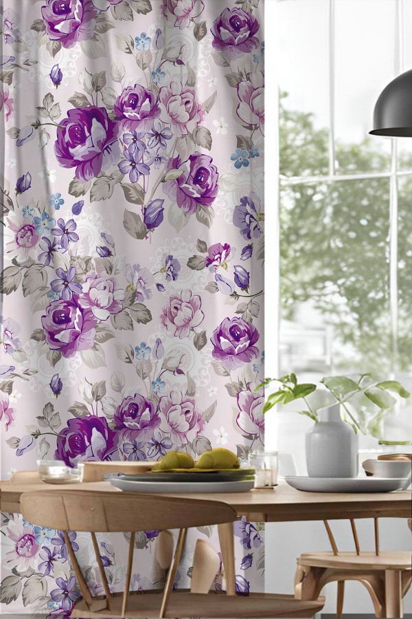 Mor Güller Çiçekler Desenli Djital Baskılı Yemek Odası Mutfak Fon Perde 140x260cm Mor Güller Çiçekler Desenli Djital Baskılı Yemek Odası Mutfak Fon Perde 140x260cm