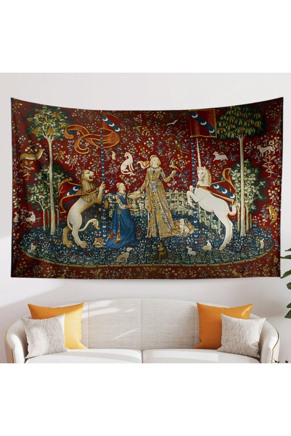 Ortaçağ Unicorn Fransız Desenli Duvar Örtüsü Duvar Halısı Tapestry Ortaçağ Unicorn Fransız Desenli Duvar Örtüsü Duvar Halısı Tapestry