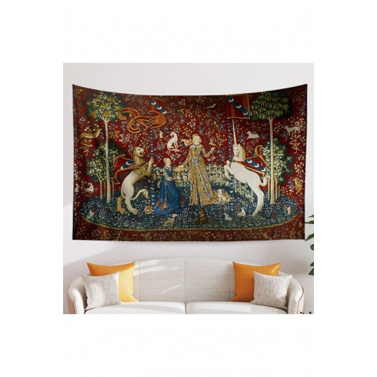 Ortaçağ Unicorn Kadın Vintage Desenli Duvar Örtüsü Duvar Halısı Tapestry