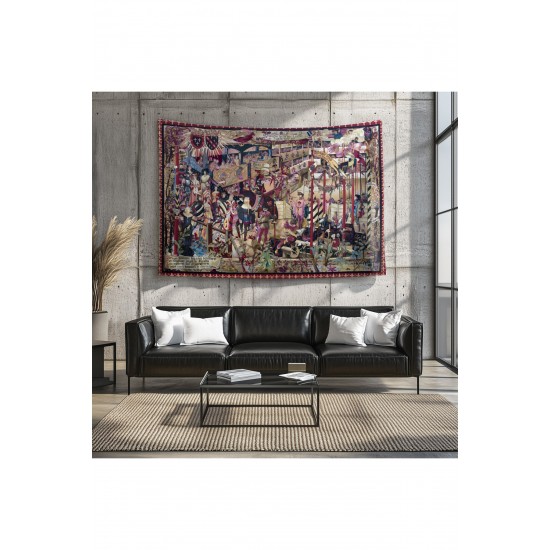 Vintage Fransız Retro Turnuva Desenli Duvar Örtüsü Duvar Halısı Tapestry