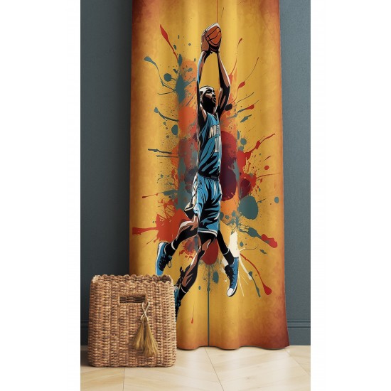 Basketbol Oyuncu Desenli Erkek Çocuk Odası Fon Perde 140x260cm