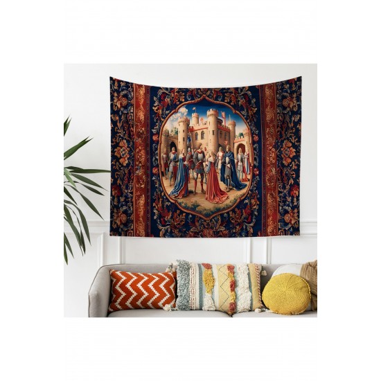 Ortaçağ Kale Prens Vintage Desenli Duvar Örtüsü Duvar Halısı Tapestry