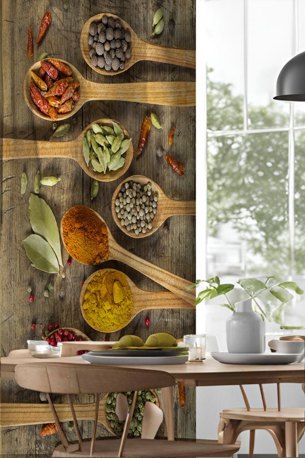 Renkli Baharatlar Desenli Djital Baskılı Yemek Odası Mutfak Fon Perde 140x260cm Renkli Baharatlar Desenli Djital Baskılı Yemek Odası Mutfak Fon Perde 140x260cm