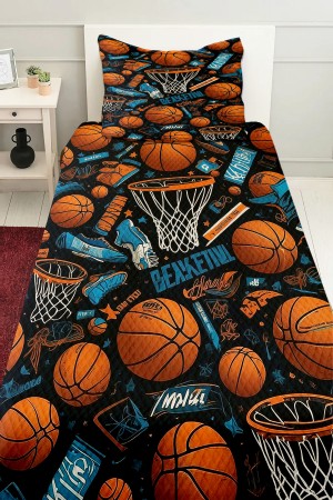 Basketbol Topları Desenli Erkek Çocuk Tek Kişilik Pike Takımı Kapitoneli Yatak Örtüsü Basketbol Topları Desenli Erkek Çocuk Tek Kişilik Pike Takımı Kapitoneli Yatak Örtüsü