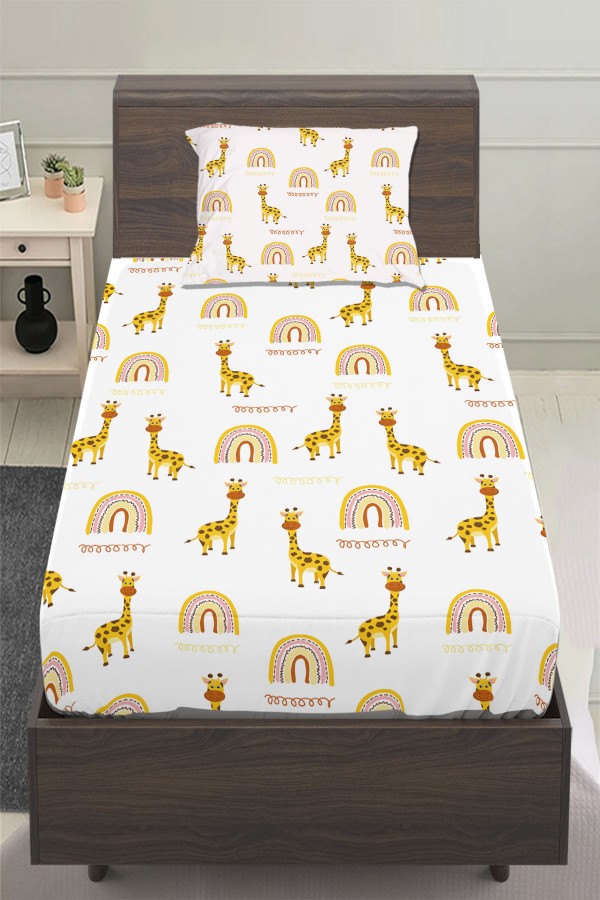 Sarı Zürafa GökKuşağı Desenli Kız Çocuk Tek Kişilik Yastıklı Lastikli Çarşaf Takımı 100x200cm Sarı Zürafa GökKuşağı Desenli Kız Çocuk Tek Kişilik Yastıklı Lastikli Çarşaf Takımı 100x200cm
