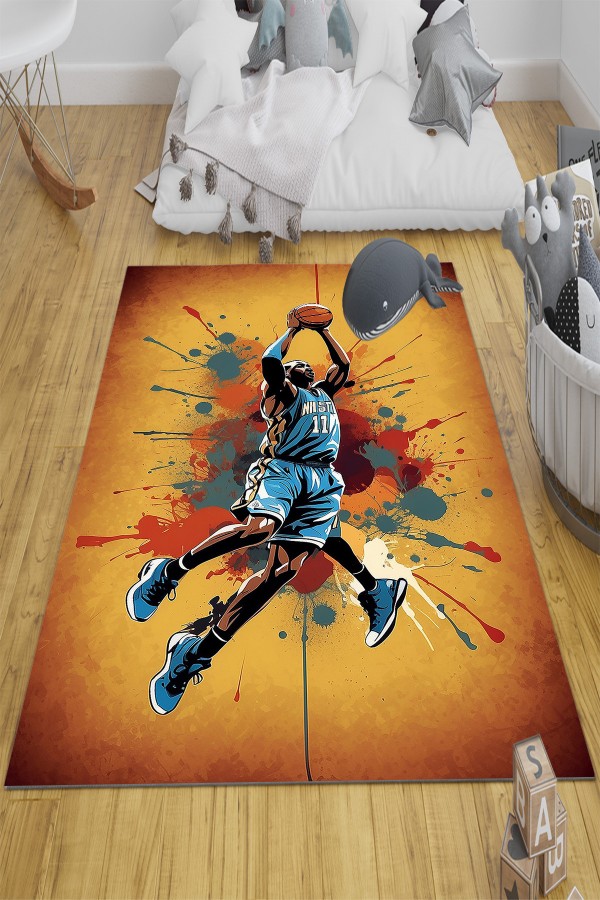 Basketbol Oyuncu Desenli Erkek Çocuk Odası Halısı Yıkanabilir Kaymaz Taban Basketbol Oyuncu Desenli Erkek Çocuk Odası Halısı Yıkanabilir Kaymaz Taban