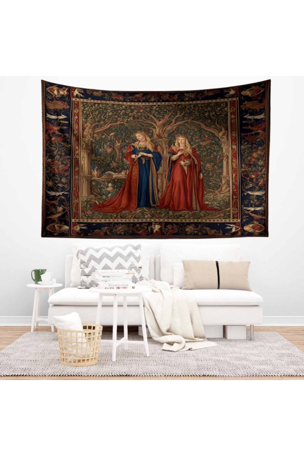 Ortaçağ Kale Fransız Desenli Duvar Örtüsü Duvar Halısı Tapestry Ortaçağ Kale Fransız Desenli Duvar Örtüsü Duvar Halısı Tapestry