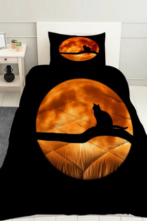 Siyah Kedi Dolunay Desenli Tek Kişilik Kapitoneli Yorgan Yastık Kılıflı Siyah Kedi Dolunay Desenli Tek Kişilik Kapitoneli Yorgan Yastık Kılıflı