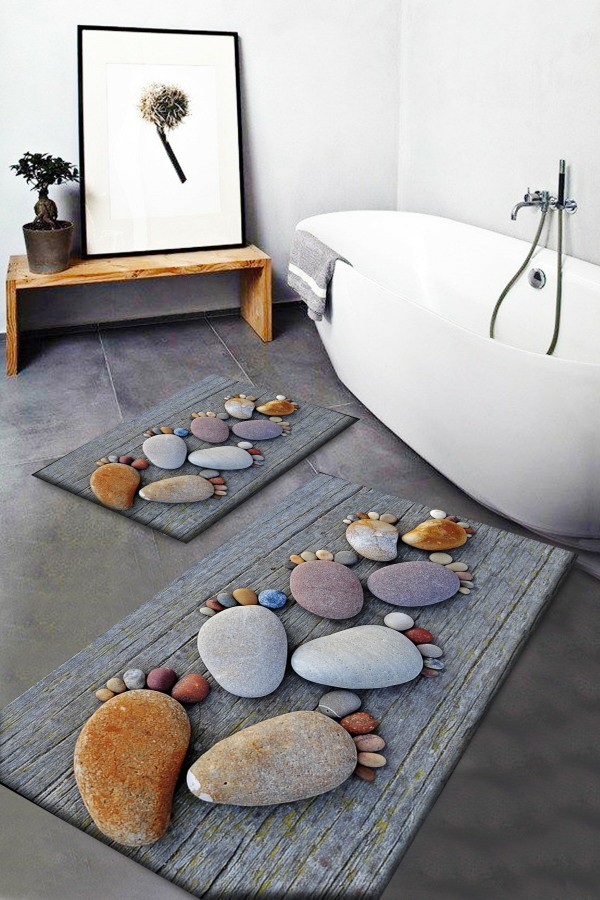 Else Gri Ayak Taşları Desenli Yıkanabilir Kaymaz Taban 2li Banyo Halısı Paspas Klozet Takımı Else Gri Ayak Taşları Desenli Yıkanabilir Kaymaz Taban 2li Banyo Halısı Paspas Klozet Takımı