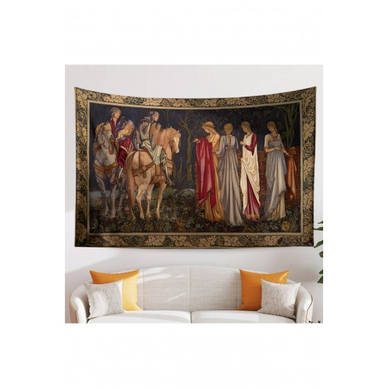 Ortaçağ Şovalye Kadınlar Vintage Desenli Duvar Örtüsü Duvar Halısı Tapestry