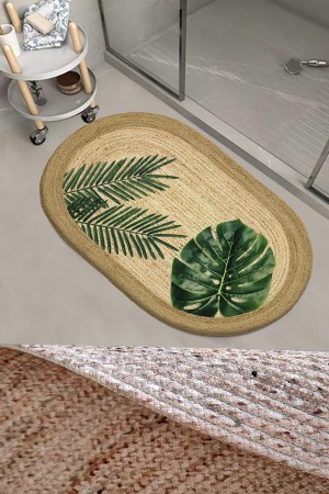 Else Yeşil Yapraklar Desenli Halat Hasır Jüt Örgü Oval Banyo Halısı Klozet Duş Önü Paspası Else Yeşil Yapraklar Desenli Halat Hasır Jüt Örgü Oval Banyo Halısı Klozet Duş Önü Paspası