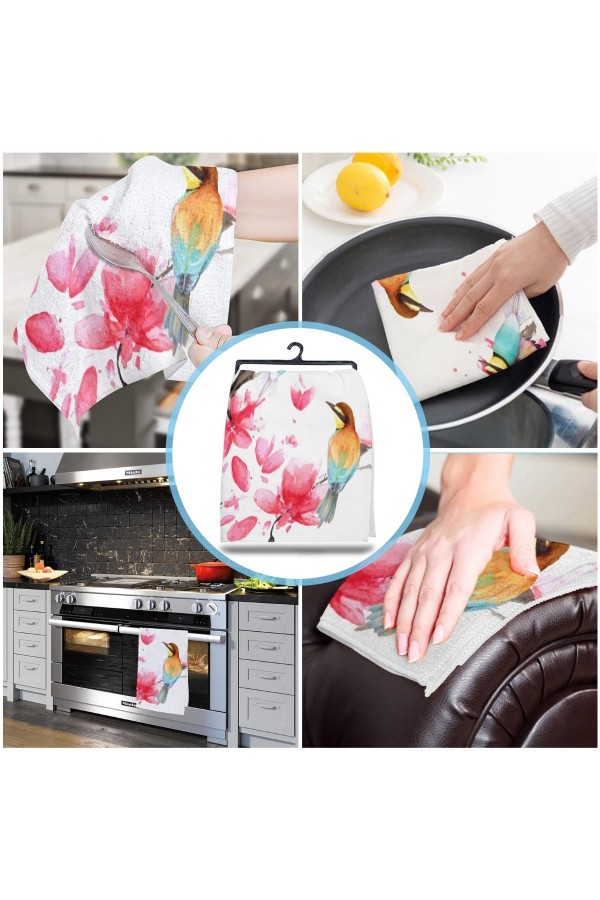 Else Dekor Pembe Çiçekli Kuş Desenli Mikrofiber Mutfak Havlusu Kurulama Bezi Su Emici El Yüz Havlusu Else Dekor Pembe Çiçekli Kuş Desenli Mikrofiber Mutfak Havlusu Kurulama Bezi Su Emici El Yüz Havlusu