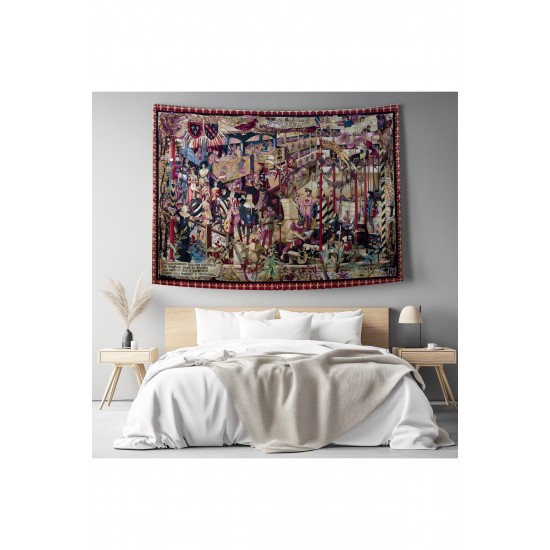 Vintage Fransız Retro Turnuva Desenli Duvar Örtüsü Duvar Halısı Tapestry