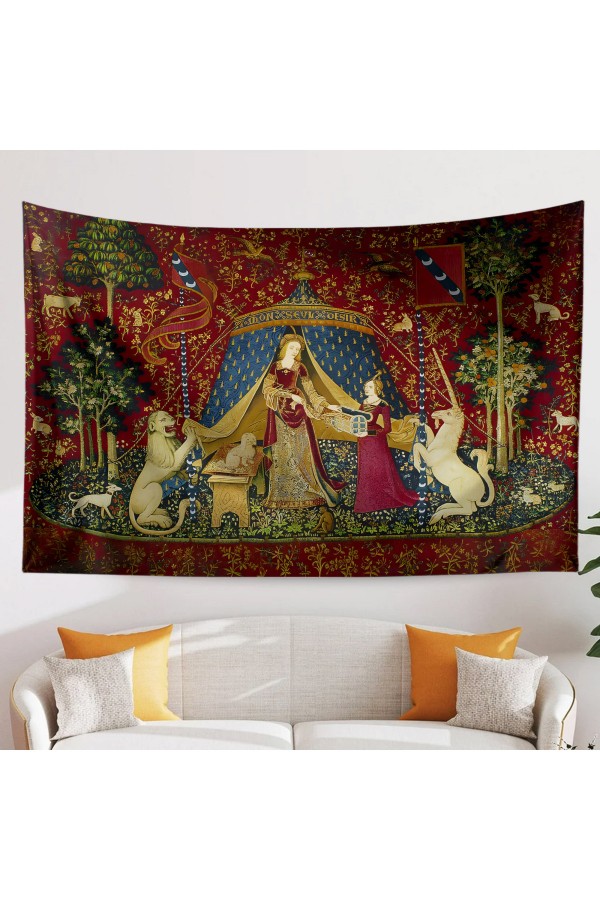Ortaçağ Unicorn Fransız Desenli Duvar Örtüsü Duvar Halısı Tapestry Ortaçağ Unicorn Fransız Desenli Duvar Örtüsü Duvar Halısı Tapestry