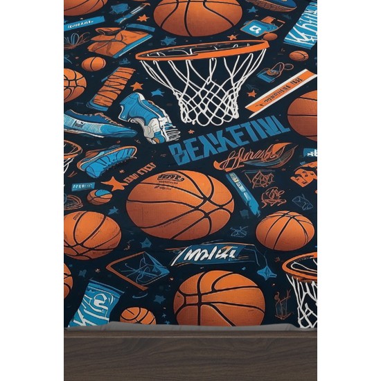 Basketbol Topları Desenli Erkek Çocuk Tek Kişilik Yastıklı Lastikli Çarşaf Takımı 100x200cm