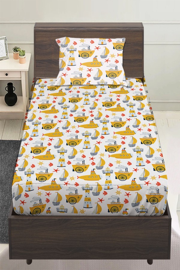 Sarı Denizaltı Gemili Desenli Erkek Çocuk Tek Kişilik Yastıklı Lastikli Çarşaf Takımı 100x200cm Sarı Denizaltı Gemili Desenli Erkek Çocuk Tek Kişilik Yastıklı Lastikli Çarşaf Takımı 100x200cm