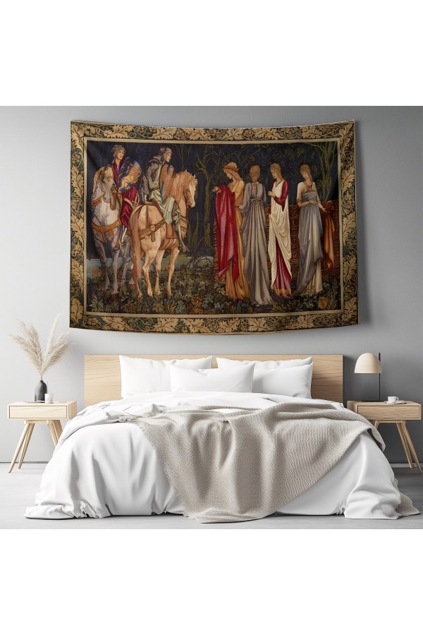 Gothic Kırmızı Çiçekler Desenli Duvar Örtüsü Duvar Halısı Tapestry