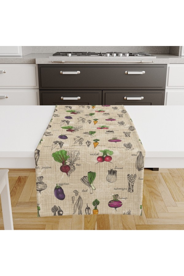 Renkli Sebzeler Desenli Dijital Baskılı Leke Tutmaz Dertsiz Dekoratif Runner Örtüsü 40x140cm