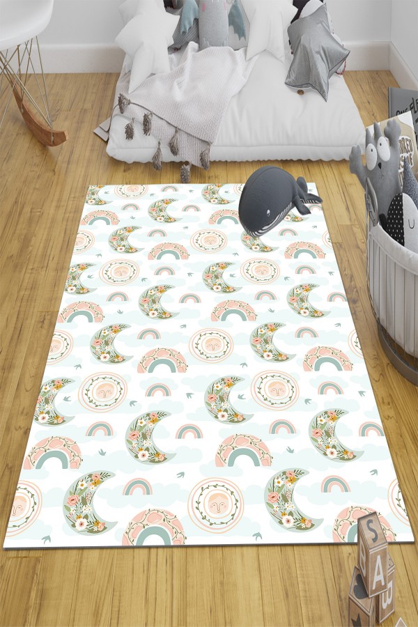 Boho Gökkuşağı Desenli Kız Çocuk Odası Halısı Yıkanabilir Kaymaz Taban Boho Gökkuşağı Desenli Kız Çocuk Odası Halısı Yıkanabilir Kaymaz Taban