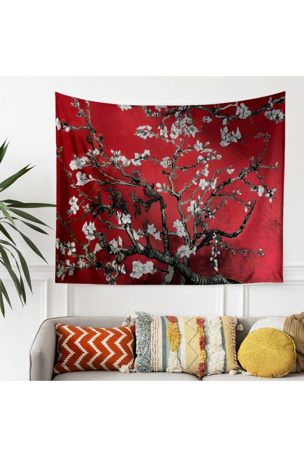 Van Gogh Kırmızı Zemin Badem Ağacı Desenli Duvar Örtüsü Duvar Halısı Tapestry Van Gogh Kırmızı Zemin Badem Ağacı Desenli Duvar Örtüsü Duvar Halısı Tapestry