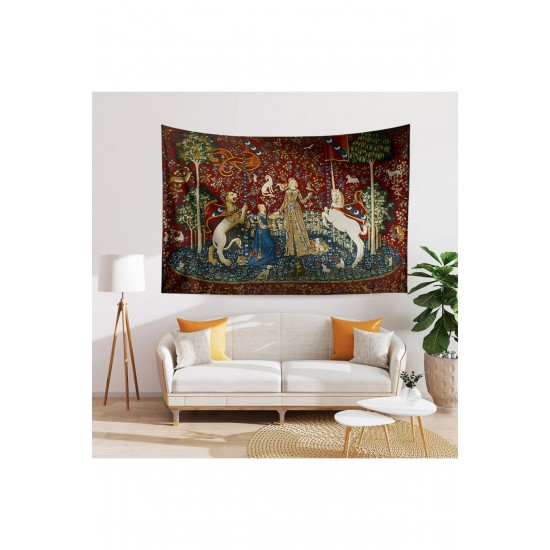 Ortaçağ Unicorn Kadın Vintage Desenli Duvar Örtüsü Duvar Halısı Tapestry