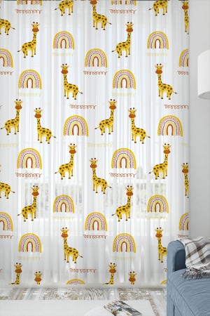 Sarı Zürafa GökKuşağı Desenli Kız Çocuk Odası Tül Perde 140x260cm Sarı Zürafa GökKuşağı Desenli Kız Çocuk Odası Tül Perde 140x260cm