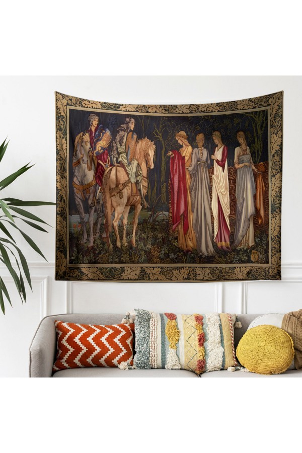 Gothic Kırmızı Çiçekler Desenli Duvar Örtüsü Duvar Halısı Tapestry