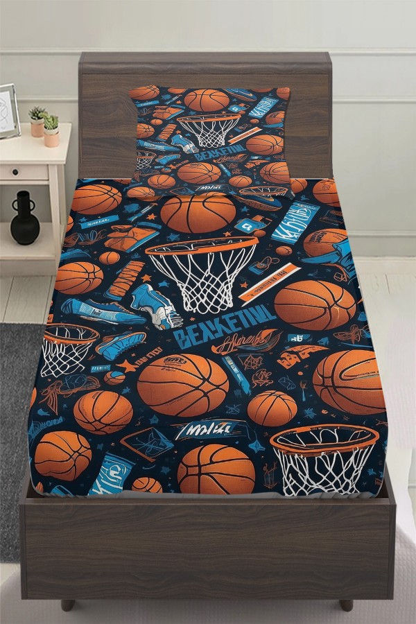 Basketbol Topları Desenli Erkek Çocuk Tek Kişilik Yastıklı Lastikli Çarşaf Takımı 100x200cm Basketbol Topları Desenli Erkek Çocuk Tek Kişilik Yastıklı Lastikli Çarşaf Takımı 100x200cm