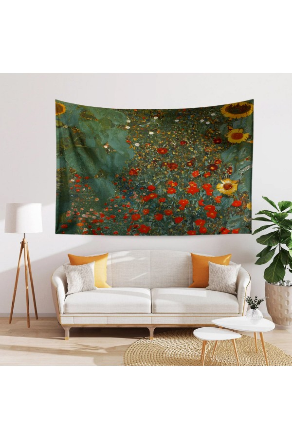 Gustav Klimt Çiçek Desenli Duvar Örtüsü Duvar Halısı Tapestry