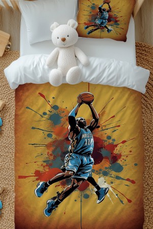 Basketbol Oyuncu Desenli Erkek Çocuk Tek Kişilik Nevresim Takımı Yastık Kılıflı Basketbol Oyuncu Desenli Erkek Çocuk Tek Kişilik Nevresim Takımı Yastık Kılıflı