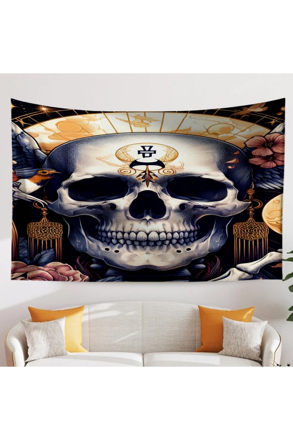 Renkli Kuru Kafa İskelet Çiçek Desenli Duvar Örtüsü Duvar Halısı Tapestry Renkli Kuru Kafa İskelet Çiçek Desenli Duvar Örtüsü Duvar Halısı Tapestry