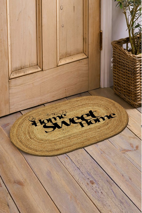 Else Dekor Home Sweet Çift Taraflı El Örgüsü Jüt Oval İç ve Dış Kapı Önü Paspası Else Dekor Home Sweet Çift Taraflı El Örgüsü Jüt Oval İç ve Dış Kapı Önü Paspası