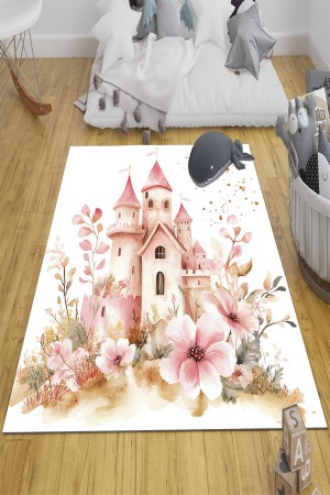 Pembe Prenses Şatolu Desenli Kız Çocuk Odası Halısı Yıkanabilir Kaymaz Taban Pembe Prenses Şatolu Desenli Kız Çocuk Odası Halısı Yıkanabilir Kaymaz Taban