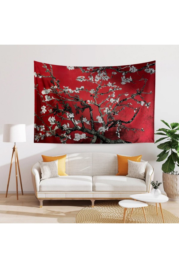Van Gogh Kırmızı Zemin Badem Ağacı Desenli Duvar Örtüsü Duvar Halısı Tapestry Van Gogh Kırmızı Zemin Badem Ağacı Desenli Duvar Örtüsü Duvar Halısı Tapestry