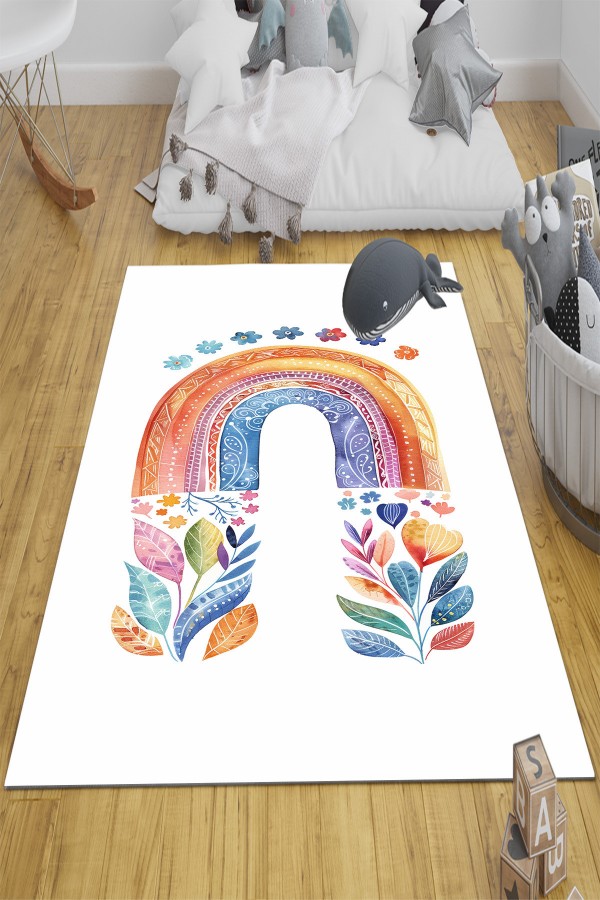 Boho Gökkuşağı Sulu boya Desenli Kız Çocuk Odası Halısı Yıkanabilir Kaymaz Taban Boho Gökkuşağı Sulu boya Desenli Kız Çocuk Odası Halısı Yıkanabilir Kaymaz Taban