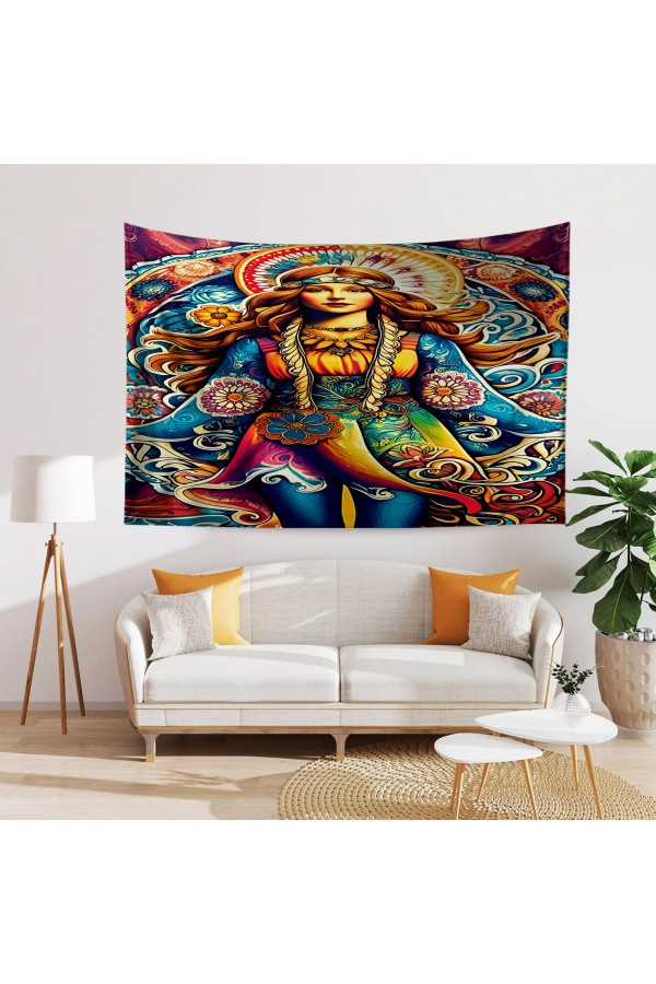 Hippi Kız Desenli Duvar Örtüsü Duvar Halısı Tapestry