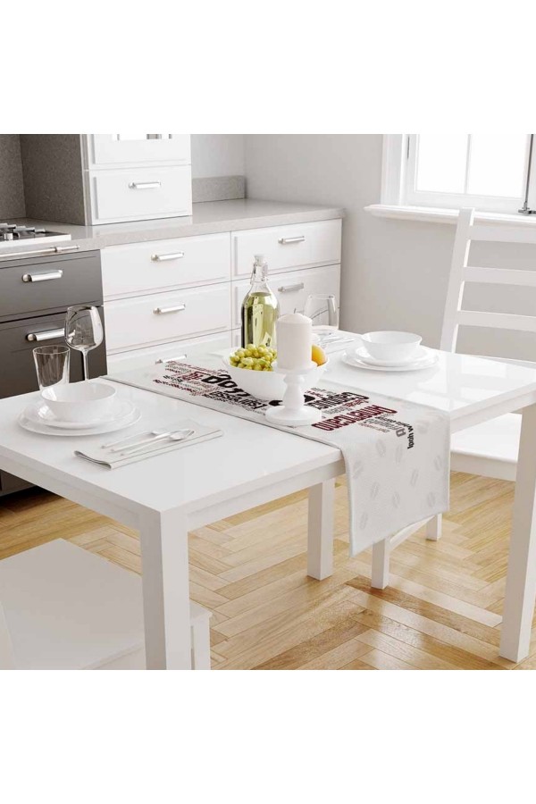 Kahve Yazılar Renkli Desenli Dijital Baskılı Leke Tutmaz Dertsiz Dekoratif Runner Örtüsü 40x140cm Kahve Yazılar Renkli Desenli Dijital Baskılı Leke Tutmaz Dertsiz Dekoratif Runner Örtüsü 40x140cm