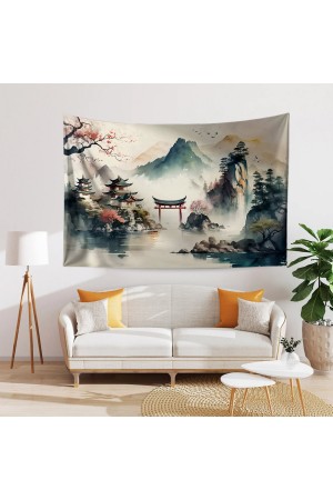 Vintage Japon Göl Manzara Desenli Duvar Örtüsü Duvar Halısı Tapestry Vintage Japon Göl Manzara Desenli Duvar Örtüsü Duvar Halısı Tapestry