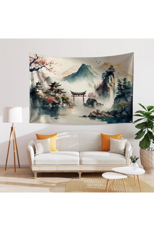 Vintage Japon Göl Manzara Desenli Duvar Örtüsü Duvar Halısı Tapestry Vintage Japon Göl Manzara Desenli Duvar Örtüsü Duvar Halısı Tapestry