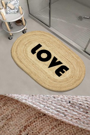 Else Love Desenli Halat Hasır Jüt Örgü Oval Banyo Halısı Klozet Duş Önü Paspası Else Love Desenli Halat Hasır Jüt Örgü Oval Banyo Halısı Klozet Duş Önü Paspası