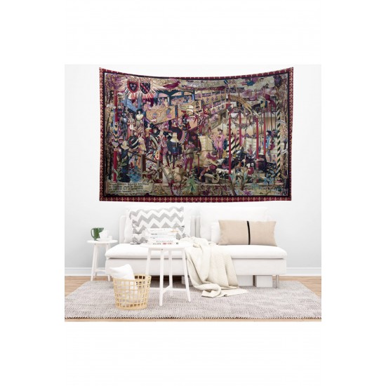 Vintage Fransız Retro Turnuva Desenli Duvar Örtüsü Duvar Halısı Tapestry