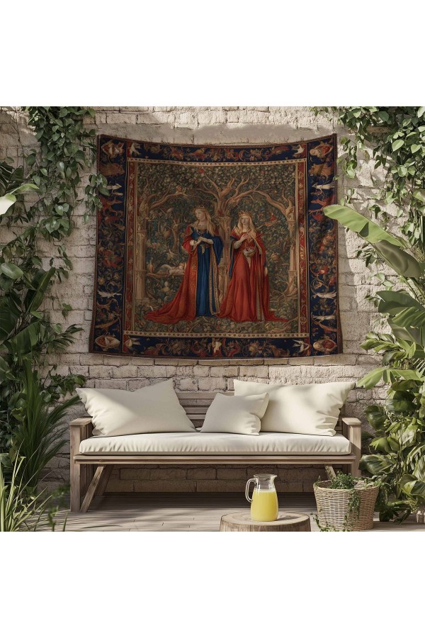 Ortaçağ Bahçe Fransız Desenli Duvar Örtüsü Duvar Halısı Tapestry Ortaçağ Bahçe Fransız Desenli Duvar Örtüsü Duvar Halısı Tapestry