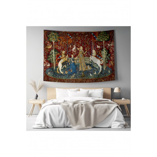 Ortaçağ Unicorn Kadın Vintage Desenli Duvar Örtüsü Duvar Halısı Tapestry