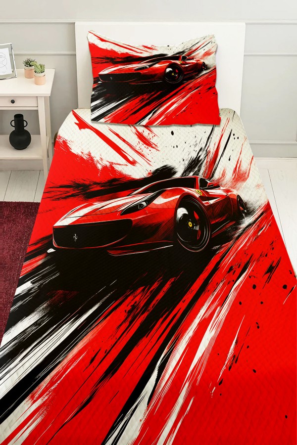 Kırmızı Yarış Araba Desenli Erkek Çocuk Tek Kişilik Pike Takımı Kapitoneli Yatak Örtüsü Kırmızı Yarış Araba Desenli Erkek Çocuk Tek Kişilik Pike Takımı Kapitoneli Yatak Örtüsü