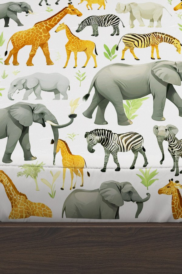 Safari Afrika Hayvanları Desenli Erkek Çocuk Tek Kişilik Yastıklı Lastikli Çarşaf Takımı 100x200cm Safari Afrika Hayvanları Desenli Erkek Çocuk Tek Kişilik Yastıklı Lastikli Çarşaf Takımı 100x200cm