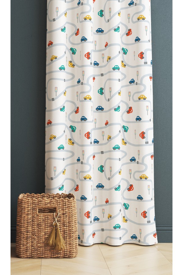 Renkli Araba Trafik Desenli Erkek Çocuk Odası Fon Perde 140x260cm Renkli Araba Trafik Desenli Erkek Çocuk Odası Fon Perde 140x260cm