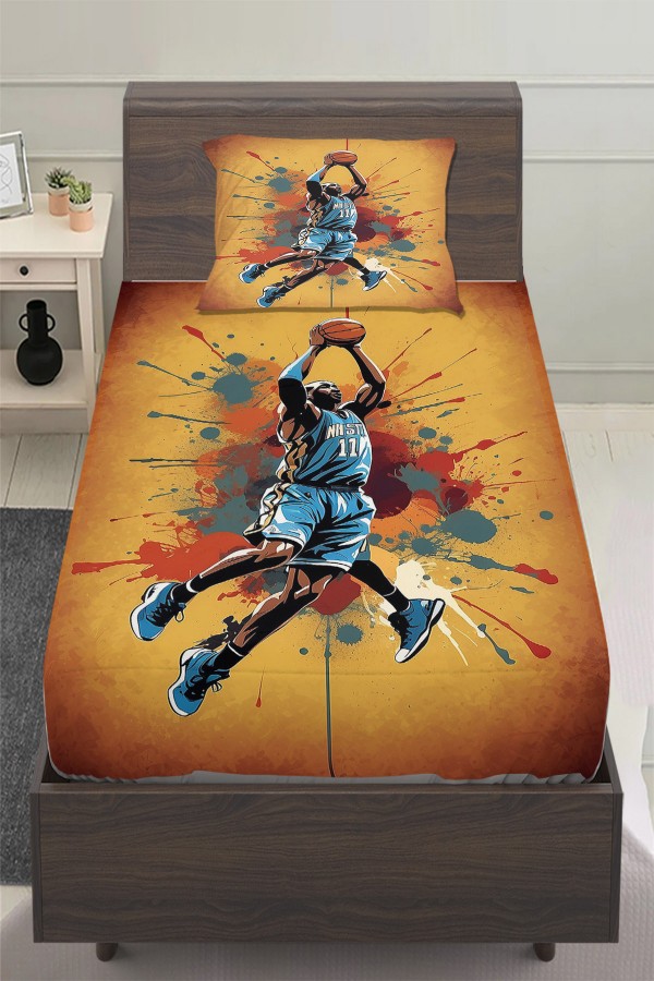 Basketbol Oyuncu Desenli Erkek Çocuk Tek Kişilik Yastıklı Lastikli Çarşaf Takımı 100x200cm Basketbol Oyuncu Desenli Erkek Çocuk Tek Kişilik Yastıklı Lastikli Çarşaf Takımı 100x200cm