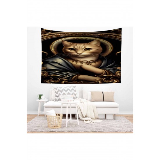 Mona Lisa Kedi Desenli Duvar Örtüsü Duvar Halısı Tapestry